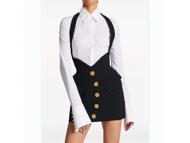 Mini Φόρεμα με Χρυσά Κουμπιά και Τιράντες