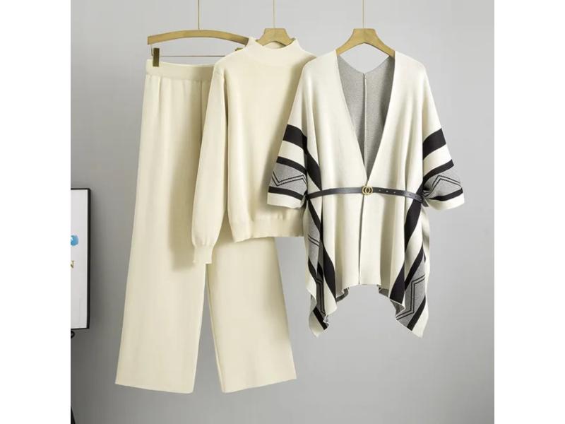 Πλεκτό Σετ με Ζιβάγκο και Πόντσο