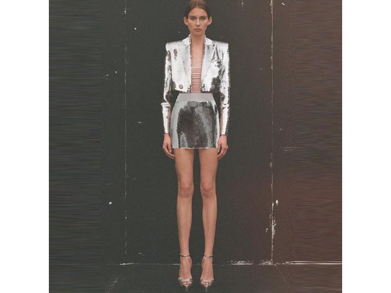 Ασημί Σετ Blazer με Παγιέτες