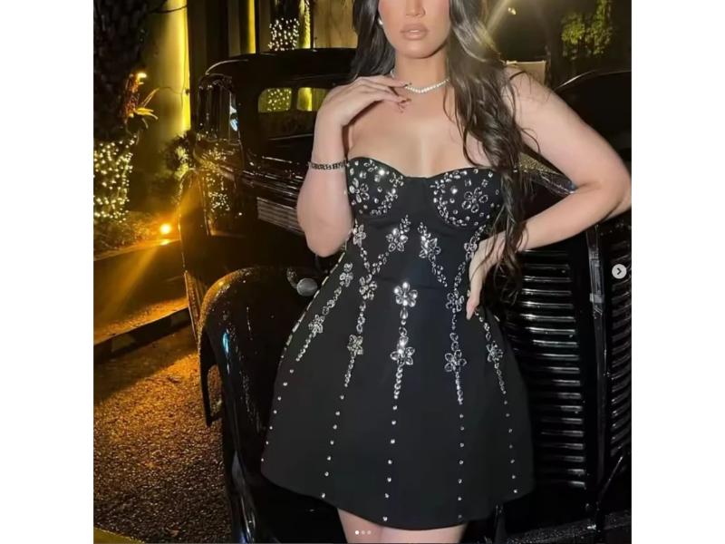 Μαύρο Strapless Mini Φόρεμα με Κρύσταλλα