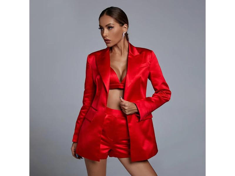 Σετ Σατέν Blazer με Σορτς και Bralette