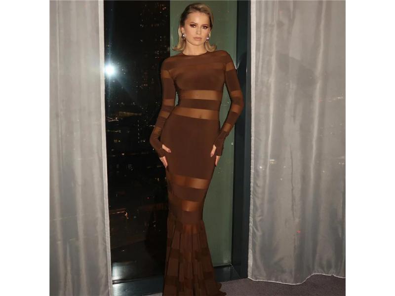 Maxi Διάφανο Φόρεμα με Sheer Λεπτομέρειες και Μακριά Μανίκια