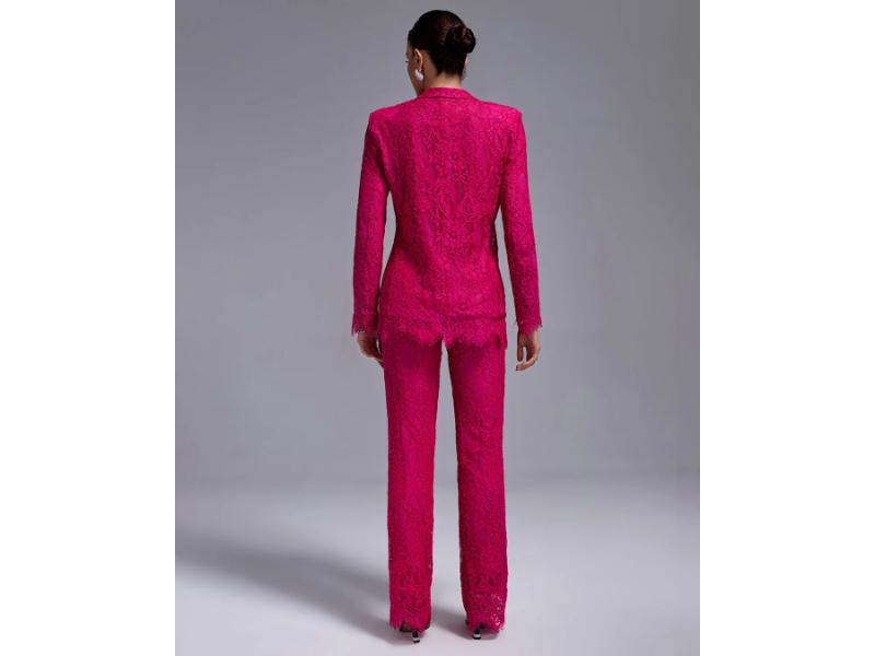Φούξια Δαντελωτό Σετ με Σακάκι και Bralette
