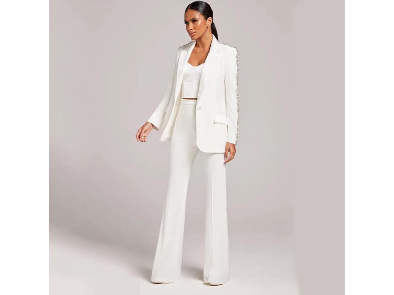 Λευκό Σετ με Σακάκι και Παντελόνι Καμπάνα