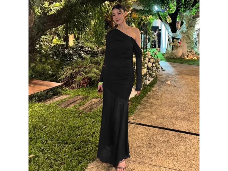 Maxi Διάφανο Φόρεμα με Έναν Ώμο Μαύρο