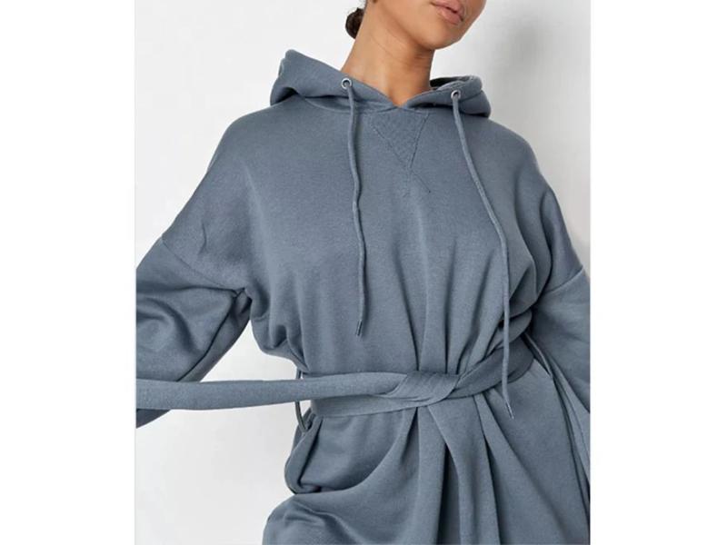 Mini Φόρεμα Φούτερ με Ζώνη και Κουκούλα