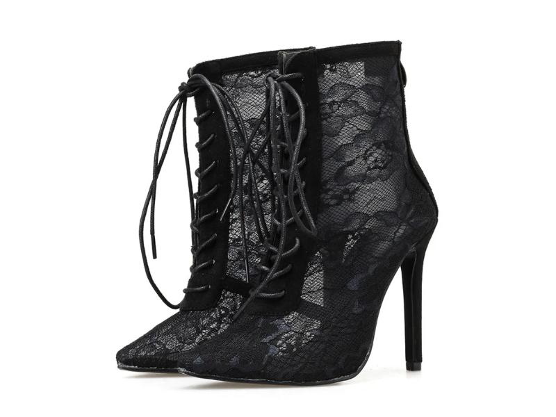 Ψηλοτάκουνο Πέδιλο Δαντέλα Μαύρο