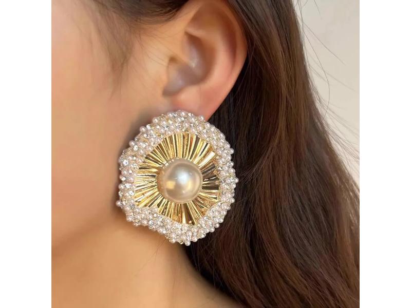 Σκουλαρίκια Gold Pearl Sunburst