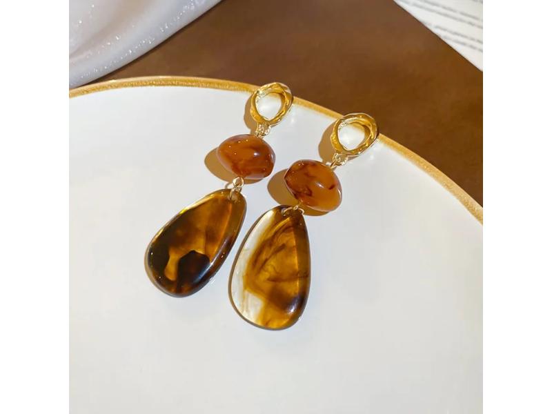 Σκουλαρίκια Teardrop Resin Brown