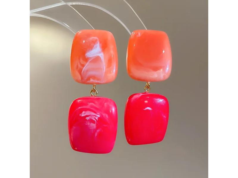 Σκουλαρίκια Square Drop Orange Pink