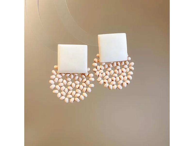 Σκουλαρίκια Wooden Round Drop Beige