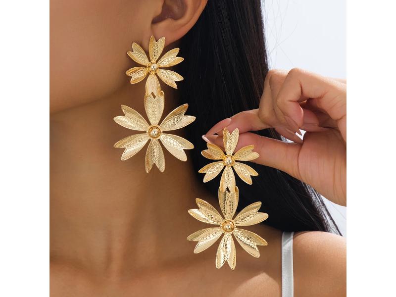 Σκουλαρίκια Gold Floral Long