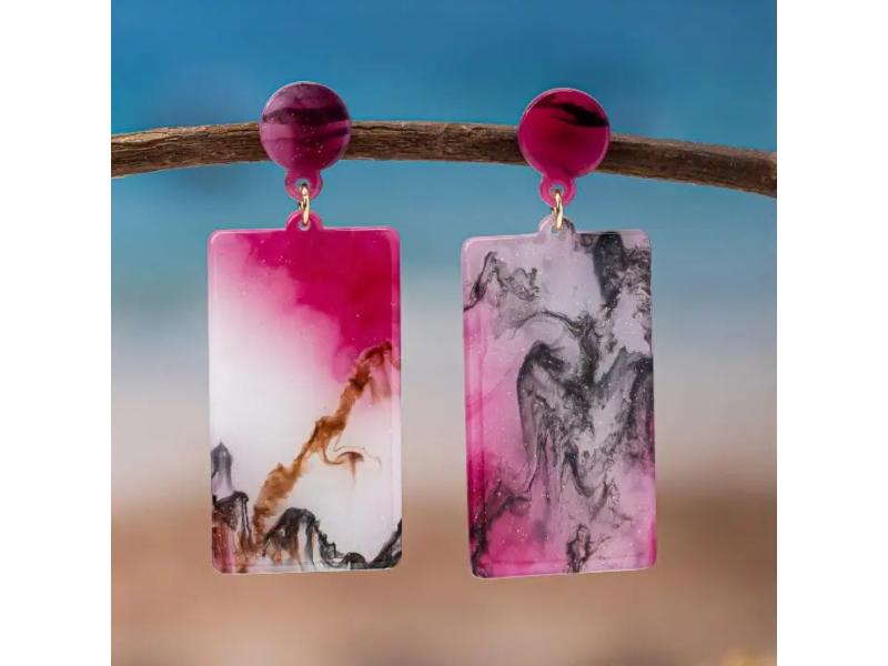 Σκουλαρίκια Ροζ Abstract Resin