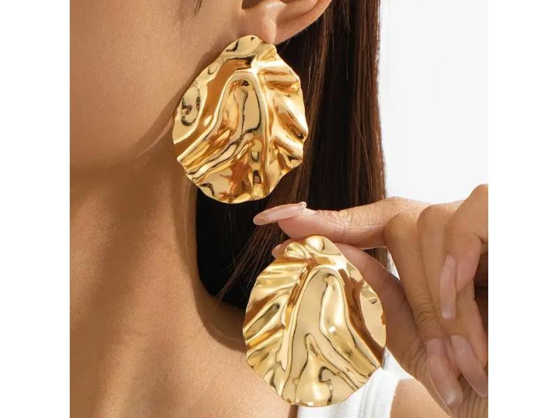 Σκουλαρίκια Gold Ripple Statement