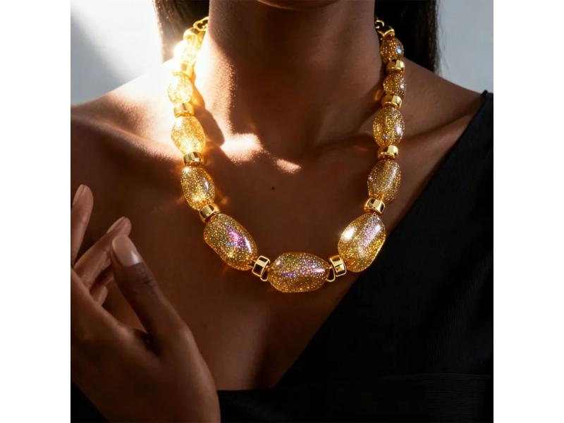 Κολιέ Statement Χρυσό με Μεγάλες Λαμπερές Χάντρες