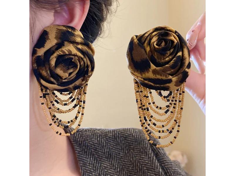 Σκουλαρίκια Fabric Rose Leopard