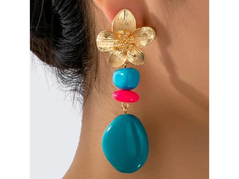 Σκουλαρίκια Floral με Πολύχρωμενες Πέτρες