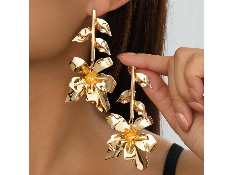 Χρυσά Twisted Flower Drop Earrings