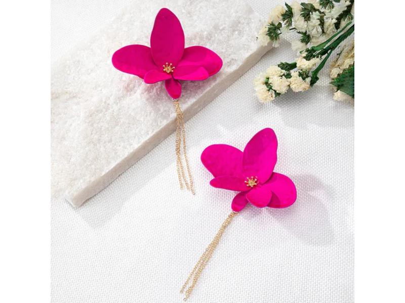 Φούξια Statement Flower Earrings