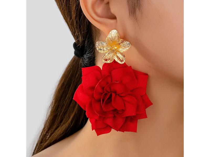 Κόκκινα Rose Fabric Earrings
