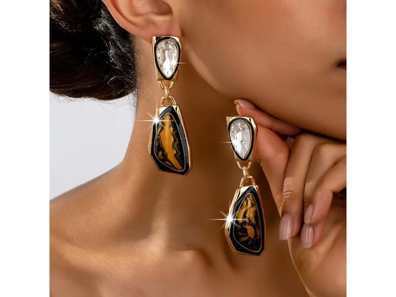 Statement Κρεμαστά Earrings με Κεχριμπαρένια Πέτρα