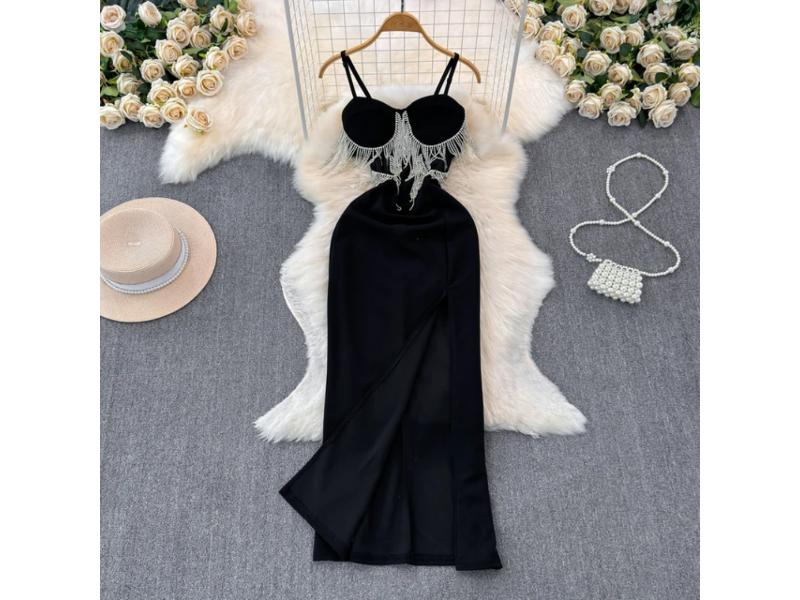 Maxi Φόρεμα με Κρόσσια και Strass