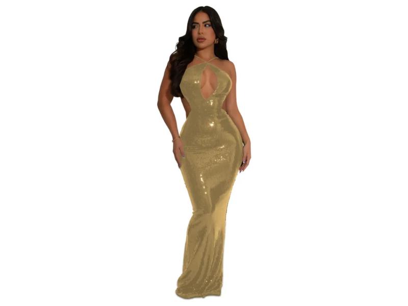 Sequin Halter Maxi Dress