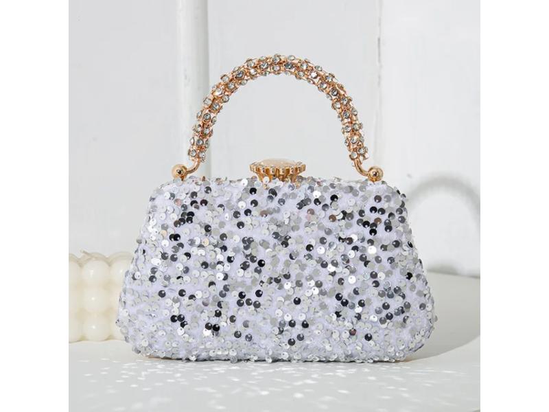 Sequin Crystal Handle Clutch Bag