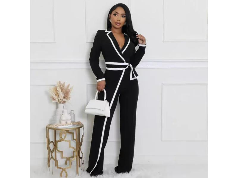 Σετ Blazer Με Ζώνη Και Wide Leg Παντελόνα Black