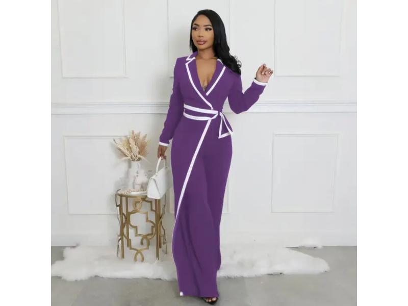 Σετ Blazer Με Ζώνη Και Wide Leg Παντελόνα Purple