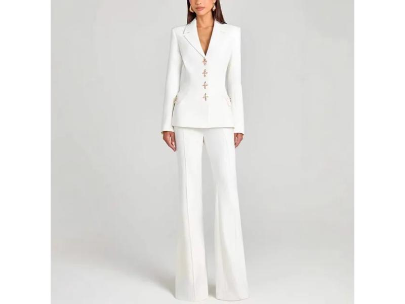 Σετ 3 Τεμαχίων Σακάκι Τοπ Και Παντελόνα Λευκό