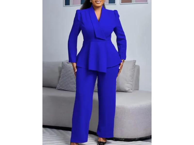 Σετ Κομψό Με Peplum Σακάκι Και Παντελόνα Μπλε Ρουά