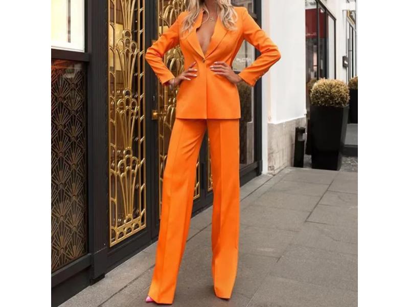 Σετ Δυναμικό Σακάκι Και Παντελόνα Πορτοκαλί