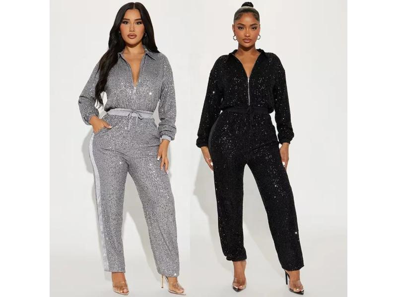 Ολόσωμη Φόρμα Sporty Glam Με Παγιέτες Black