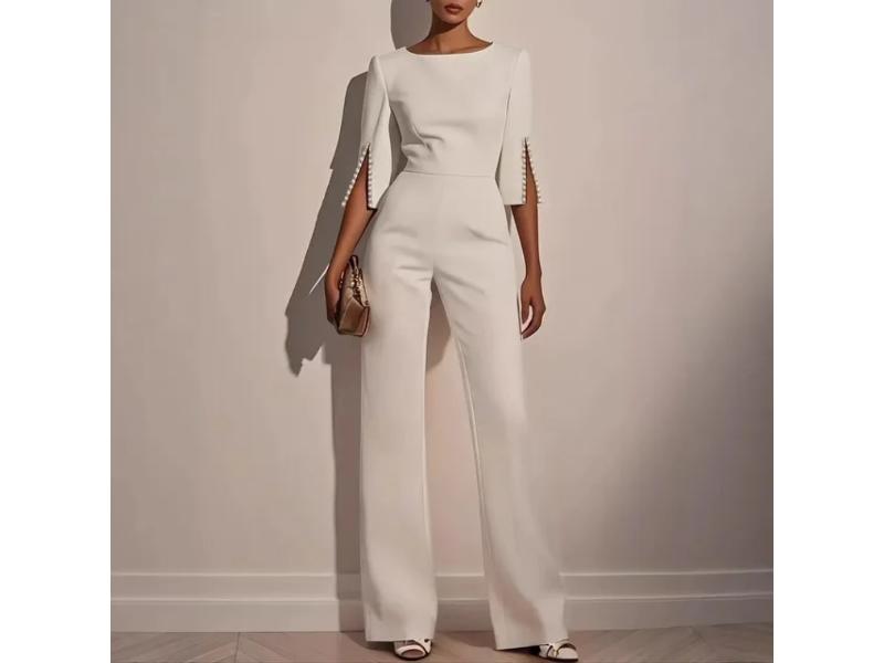 Ολόσωμη Φόρμα Elegant Με Άνοιγμα Στο Μανίκι White