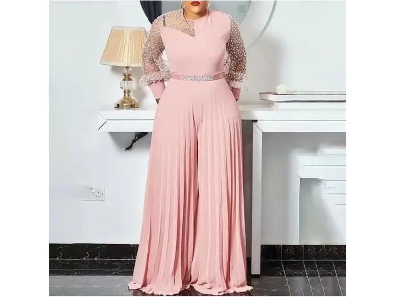 Maxi Ολόσωμη Φόρμα Με Δαντελένια Μανίκια Pink