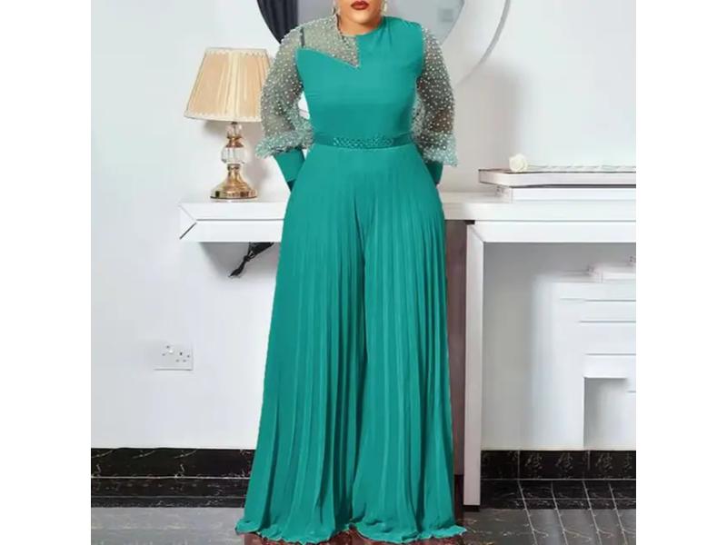 Maxi Ολόσωμη Φόρμα Με Δαντελένια Μανίκια Green