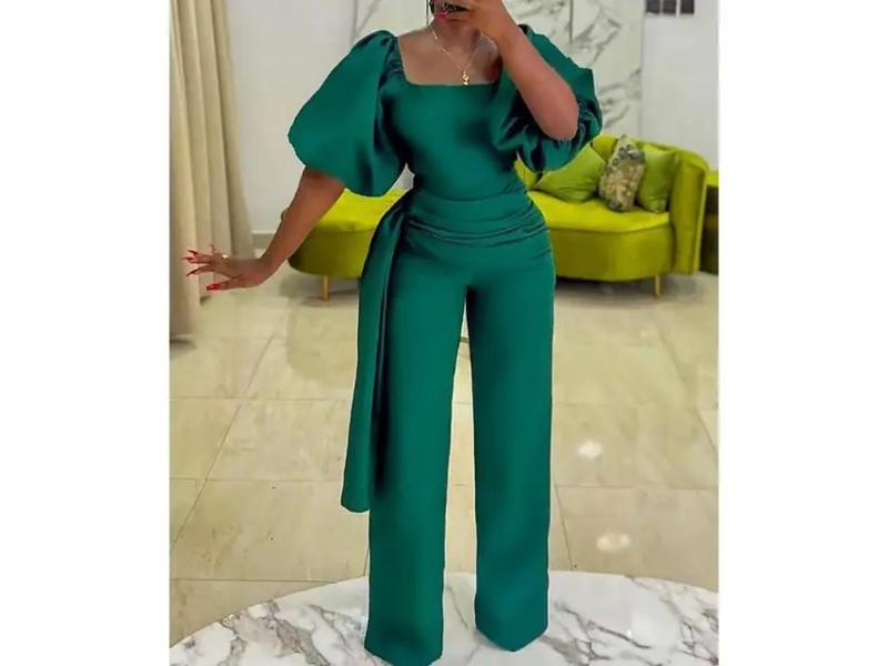 Ολόσωμη Φόρμα Με Puff Μανίκια Και Ζώνη Green