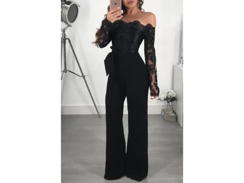 Ολόσωμη Φόρμα Off Shoulder Με Δαντέλα Black