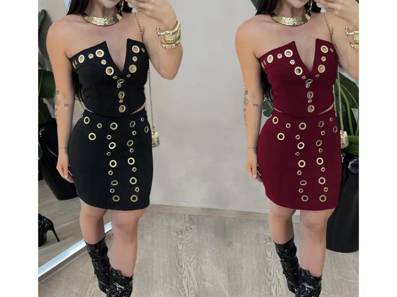 Mini Φόρεμα Strapless Με Τρουκ Burgundy