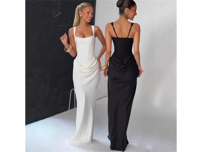 Maxi Φόρεμα Με Corset Και Draped Λεπτομέρεια Black