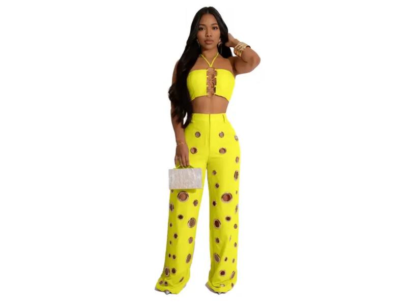 Σετ Παντελόνα Με Halter Τοπ Yellow