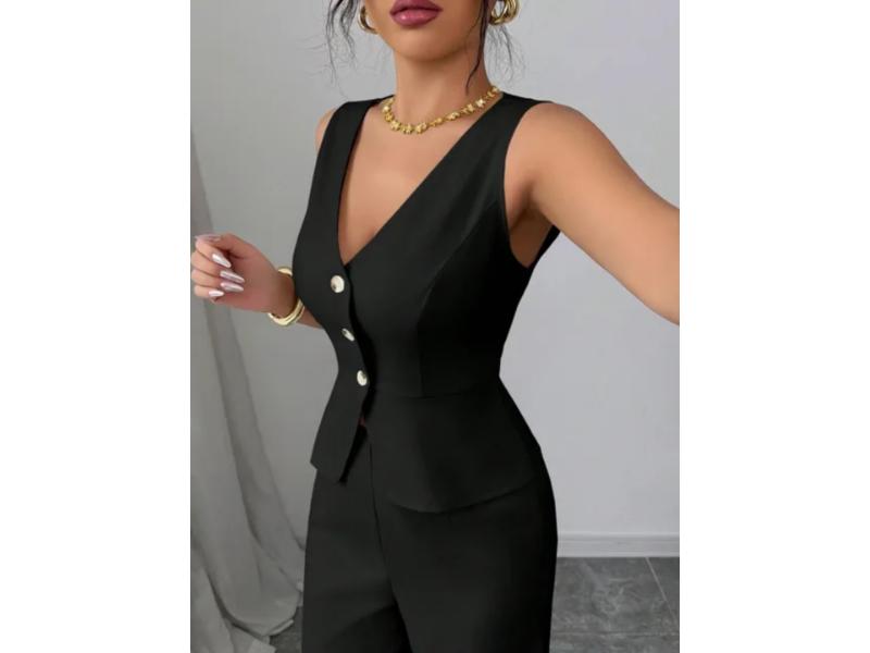 Σετ Γιλέκο Με Παντελόνα Wide Leg Black