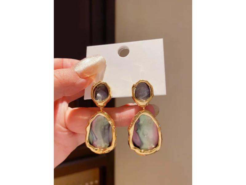Σκουλαρίκια Golden Stone Drop Multicolor
