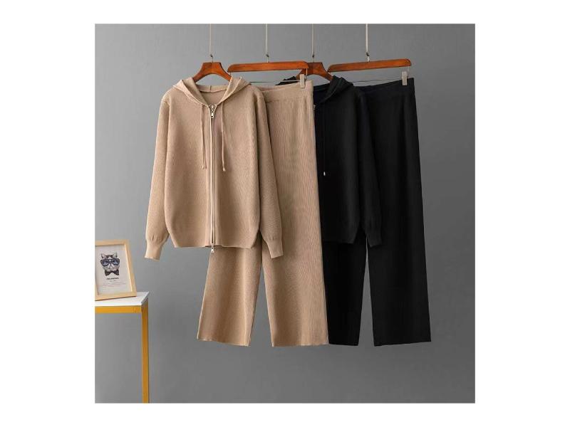 Σετ Πλεκτό Ζακέτα με Φερμουάρ & Παντελόνι