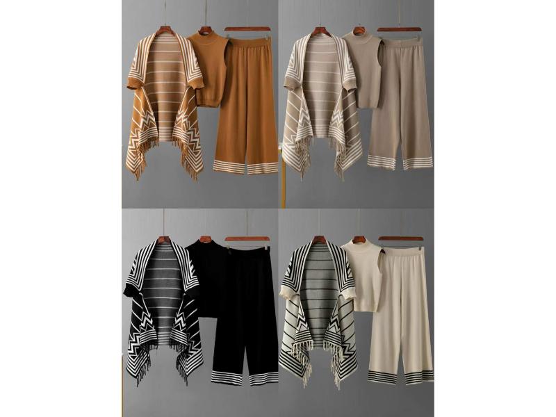 Σετ Πλεκτό Τοπ Παντελόνι & Ζακέτα με Σχέδιο