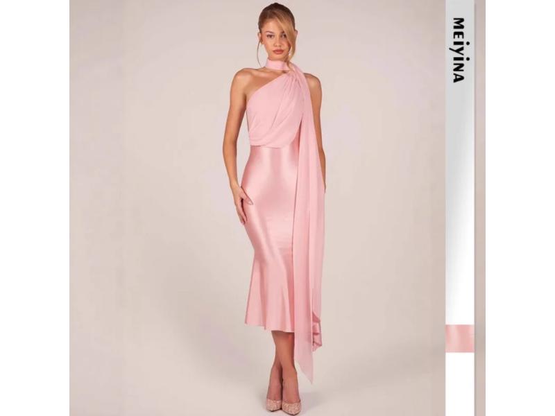 Μίντι Φόρεμα Με Έναν Ώμο Και Draping