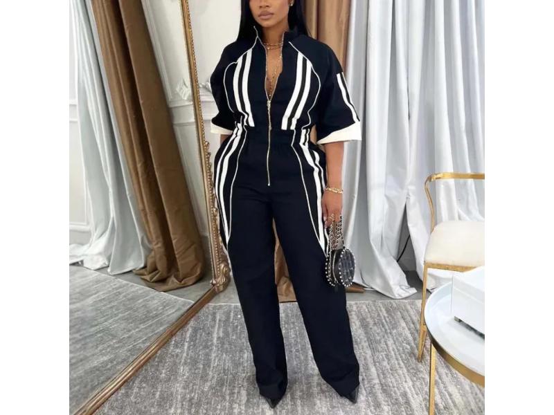 Ολόσωμη Φόρμα με Ρίγες και Φερμουάρ