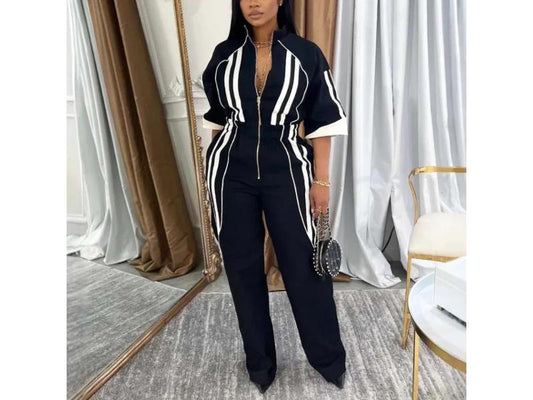 Ολόσωμη Φόρμα με Ρίγες και Φερμουάρ