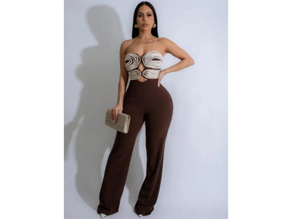 Σετ Strapless Τοπ με Σχέδιο Swirl και Παντελόνι